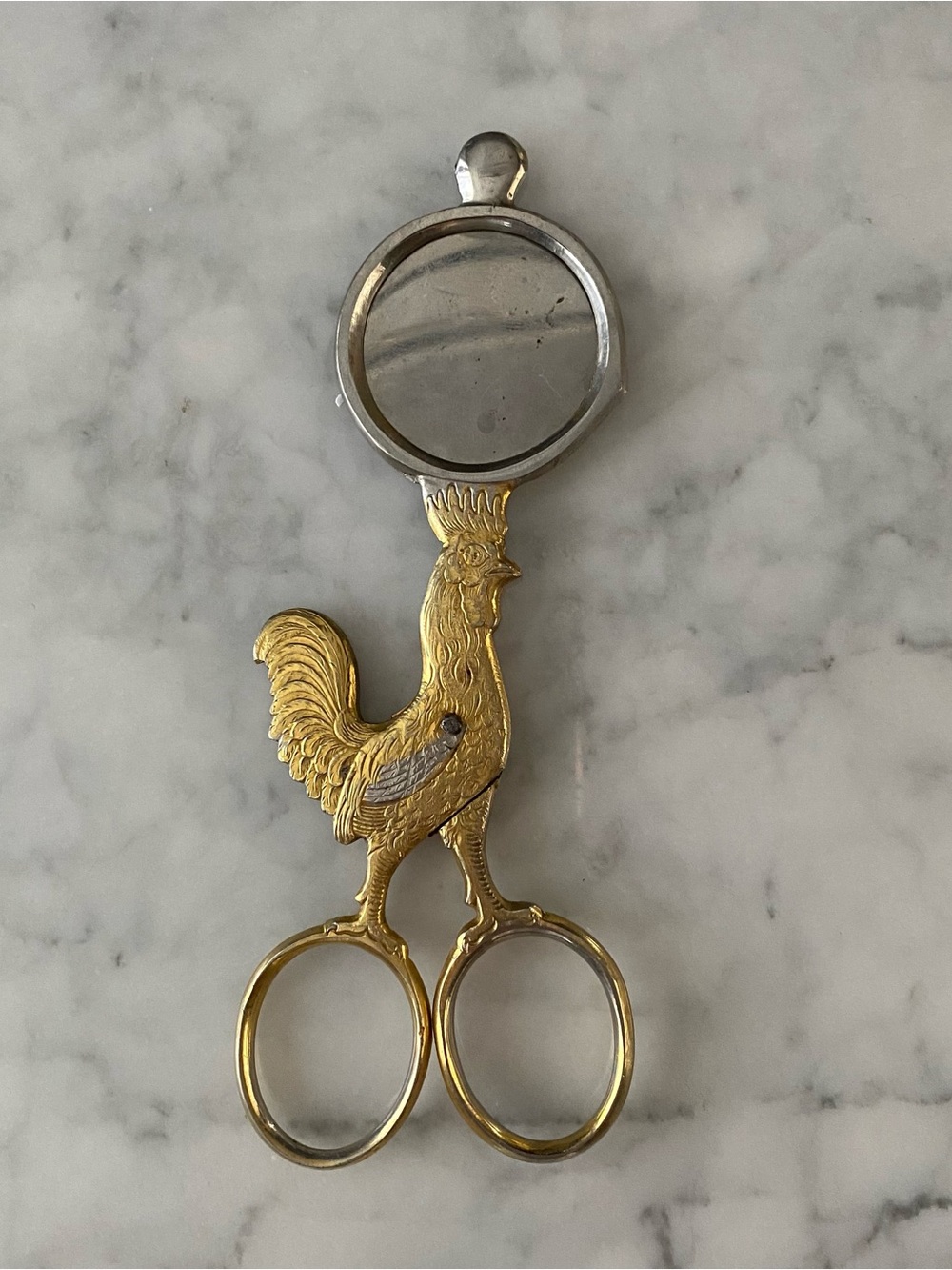 Egg Cutter Scissors VTG German Rooster Gold Plated